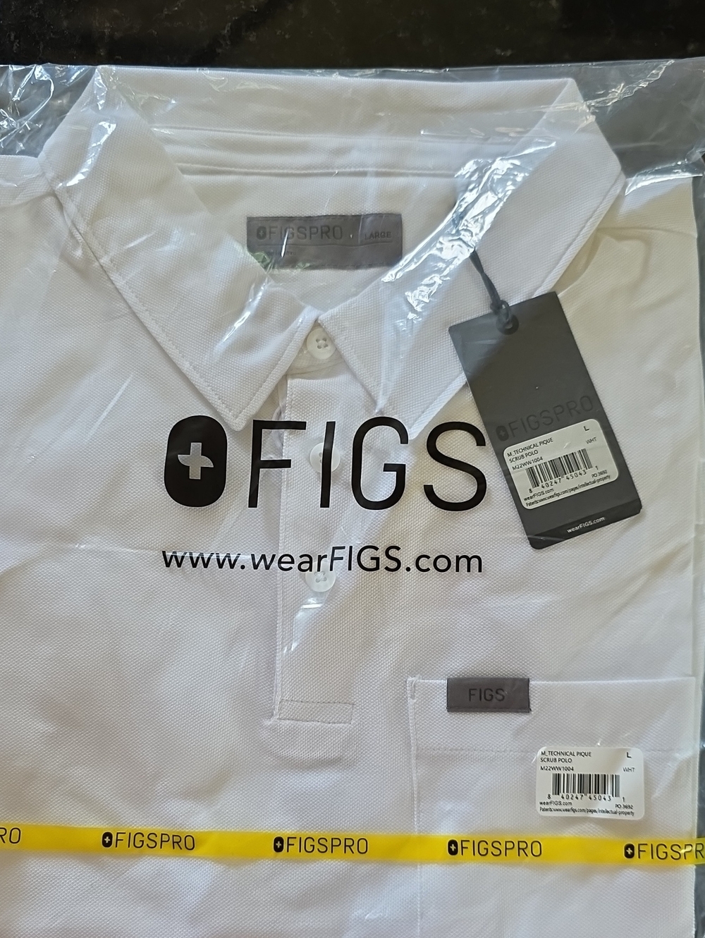 FIGS White Men's Polo with Chest Pocket, Scrub Top